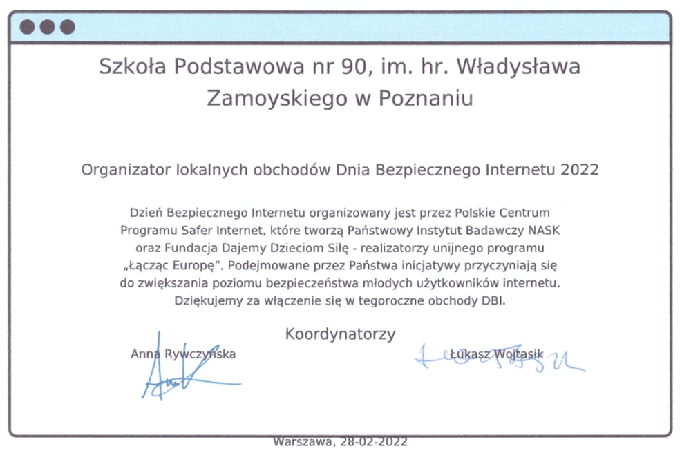 Szkoła Podstawowa nr 90 - Dzień bezpiecznego internetu